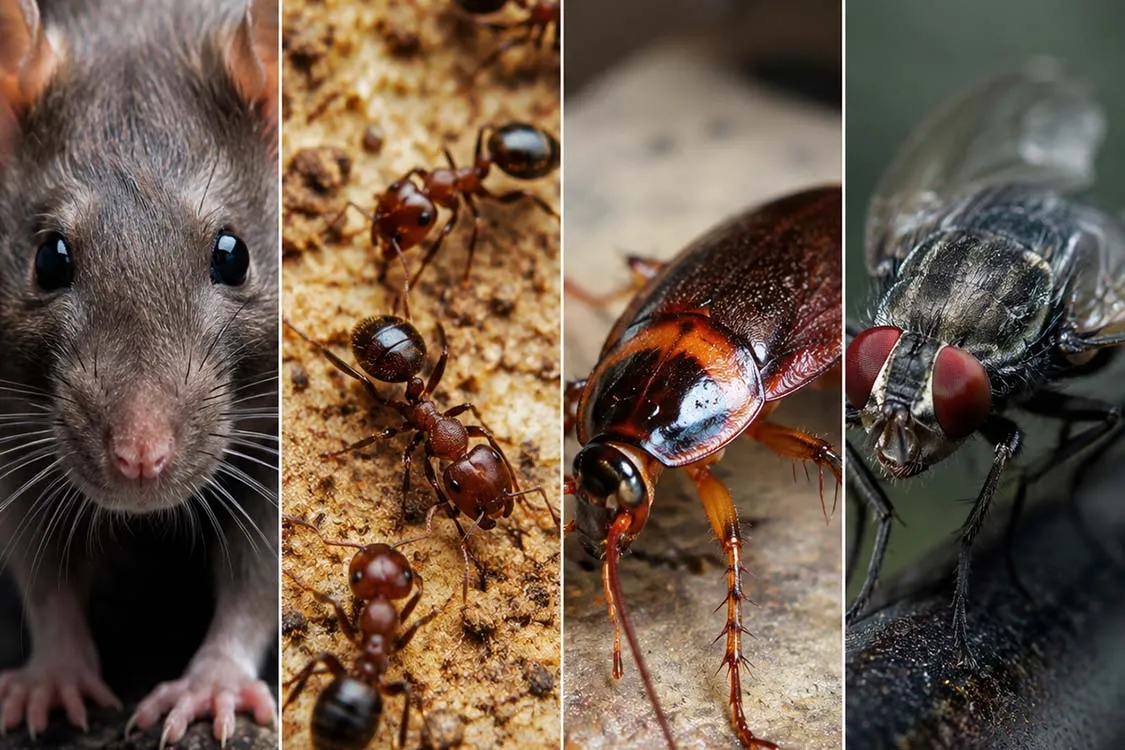 empat jenis hama umum yang ditangani oleh ecoforpest, yaitu tikus, semut, lalat dan kecoa
