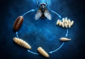 Daur hidup lalat dari telur, larva, pupa, hingga lalat dewasa