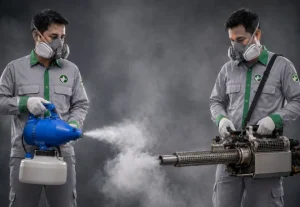 Teknisi melakukan thermal fogging dan cold fogging untuk membasmi nyamuk dewasa
