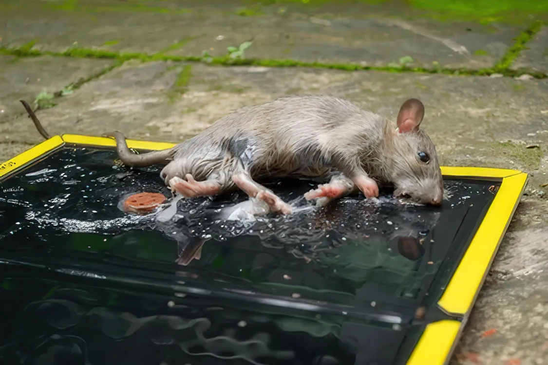 tikus berhasil terperangkap pada perangkap lem