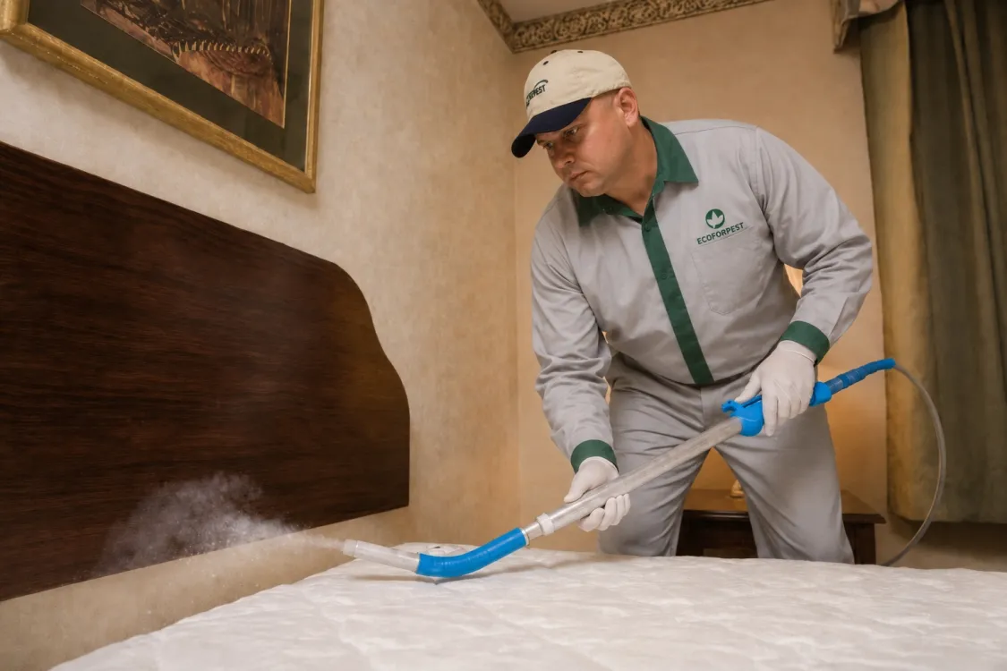 teknisi ecoforpest sedang treatment bed bug
